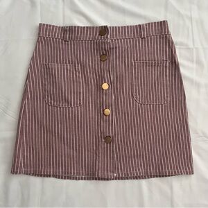 Mauve and White Striped Mini Skirt with Gold Buttons